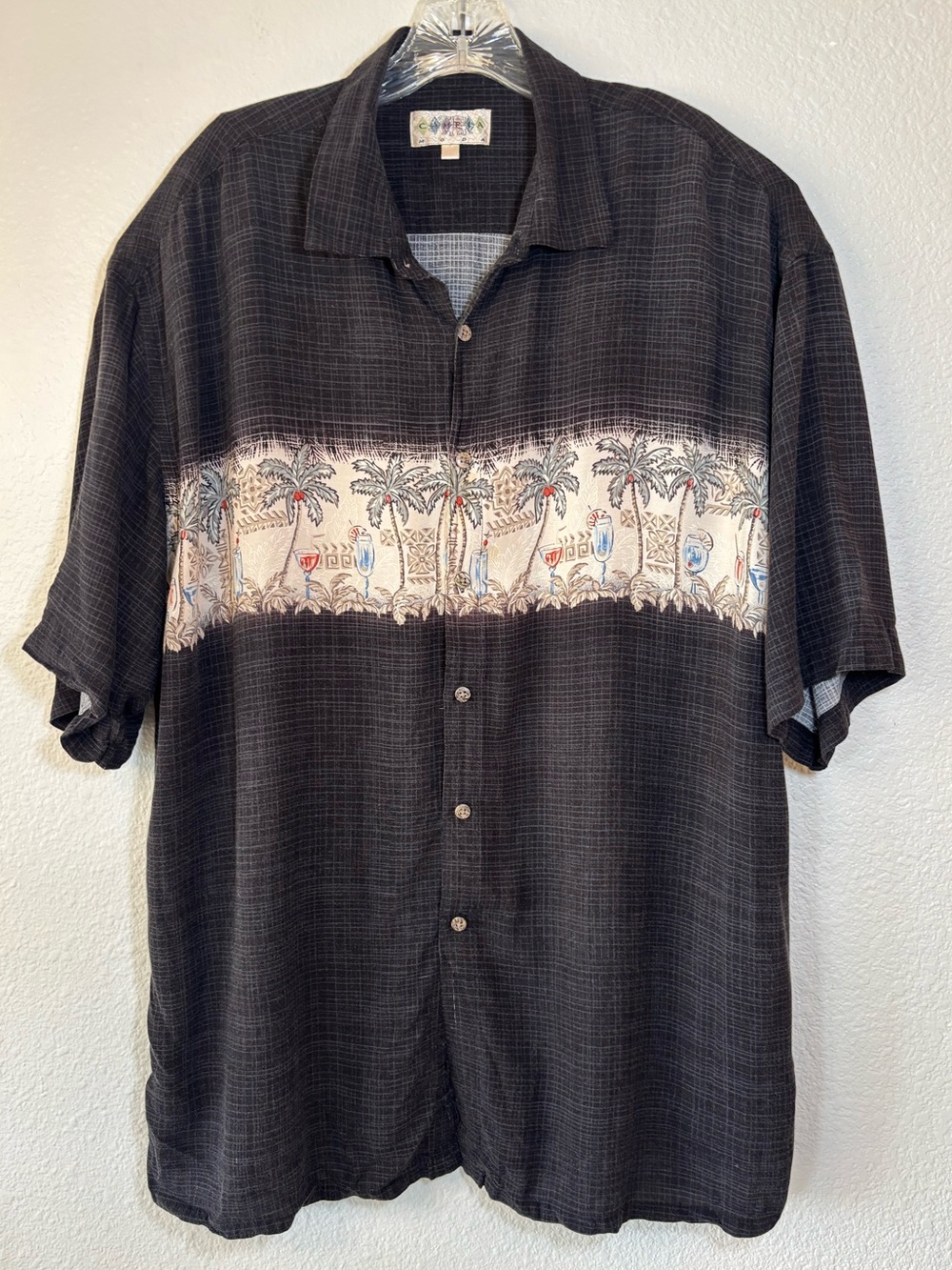 Campia Moda Mens Hawaiian Shirt Tropical Floral Button Up Size 2XL Black Vintage